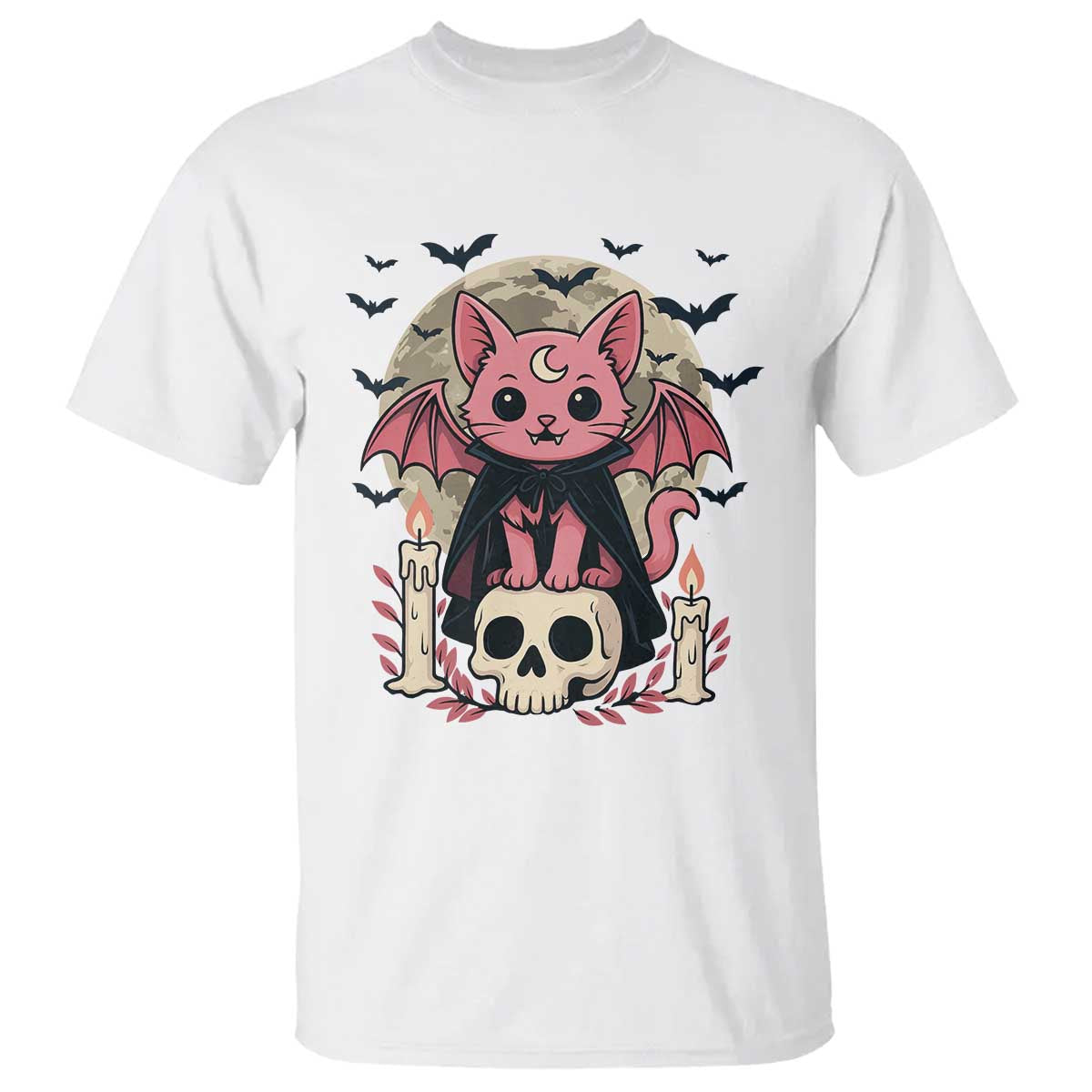 Cute Pastel Goth Vampire Cat T Shirt Funny Gothic Halloween Art TS12 White Print Your Wear