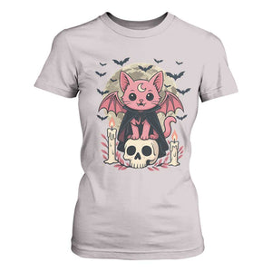 Cute Pastel Goth Vampire Cat T Shirt For Women Funny Gothic Halloween Art TS12 Ice Gray Print Your Wear