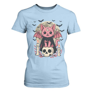 Cute Pastel Goth Vampire Cat T Shirt For Women Funny Gothic Halloween Art TS12 Light Blue Print Your Wear