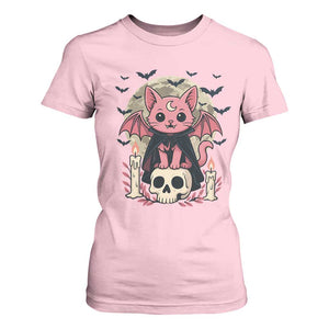 Cute Pastel Goth Vampire Cat T Shirt For Women Funny Gothic Halloween Art TS12 Light Pink Print Your Wear