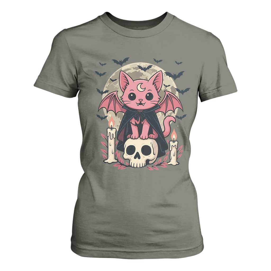 Cute Pastel Goth Vampire Cat T Shirt For Women Funny Gothic Halloween Art TS12 Military Green Print Your Wear