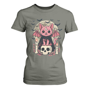 Cute Pastel Goth Vampire Cat T Shirt For Women Funny Gothic Halloween Art TS12 Military Green Print Your Wear