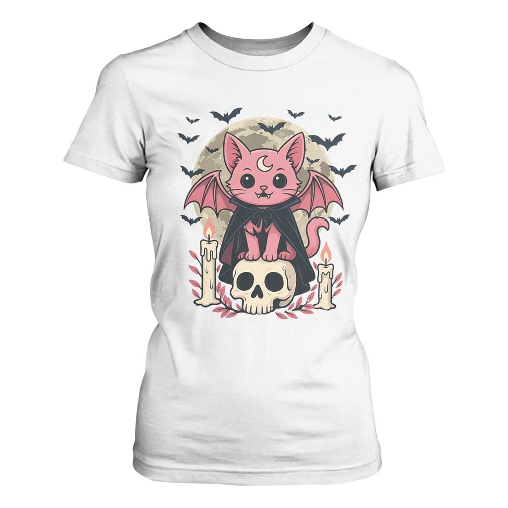 Cute Pastel Goth Vampire Cat T Shirt For Women Funny Gothic Halloween Art TS12 White Print Your Wear