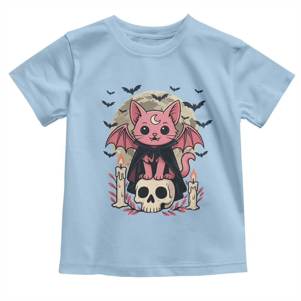 Cute Pastel Goth Vampire Cat Toddler T Shirt Funny Gothic Halloween Art TS12 Light Blue Print Your Wear