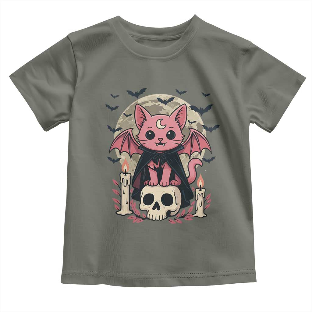 Cute Pastel Goth Vampire Cat Toddler T Shirt Funny Gothic Halloween Art TS12 Military Green Print Your Wear