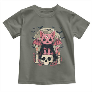 Cute Pastel Goth Vampire Cat Toddler T Shirt Funny Gothic Halloween Art TS12 Military Green Print Your Wear