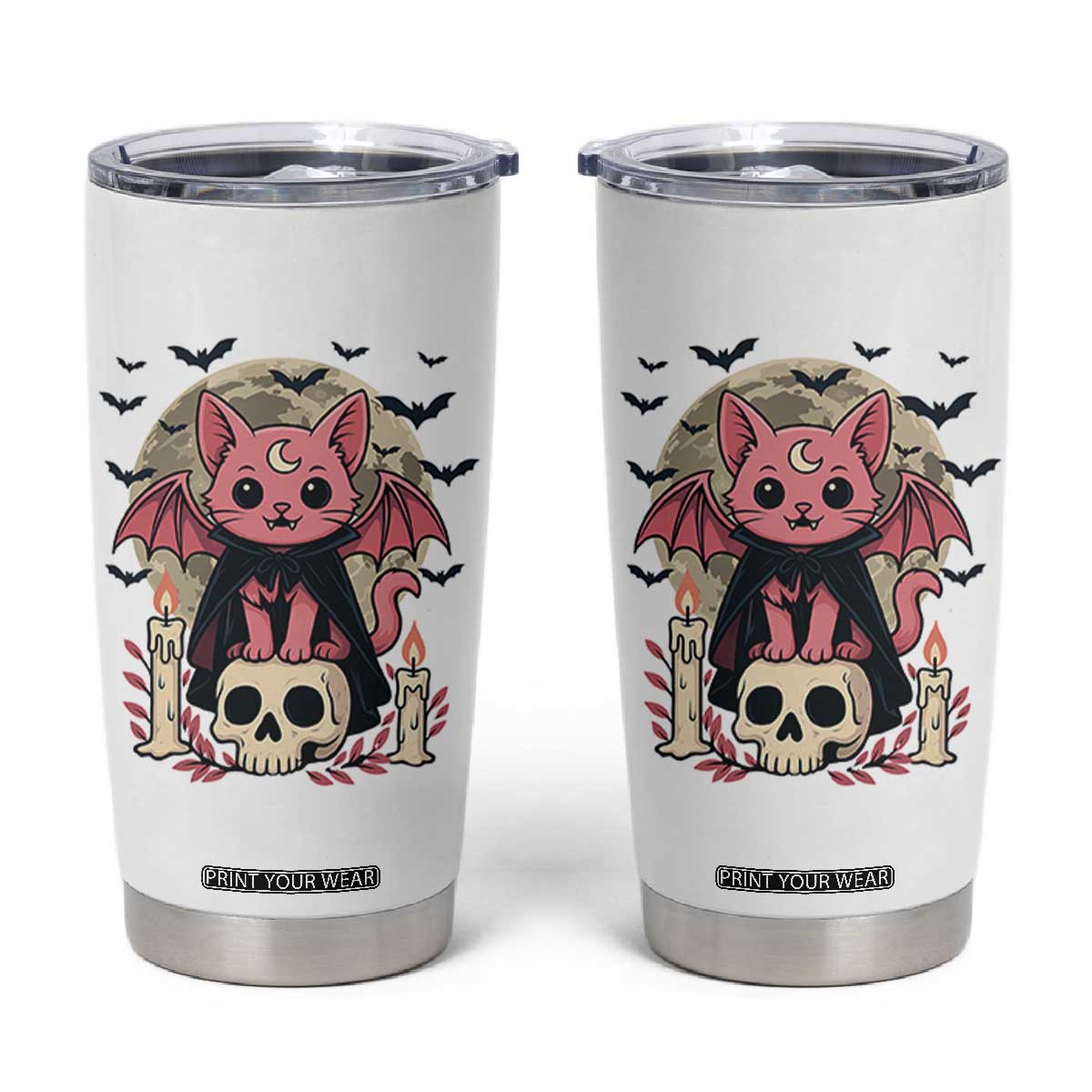 Cute Pastel Goth Vampire Cat Tumbler Cup Funny Gothic Halloween Art TS12 White Print Your Wear