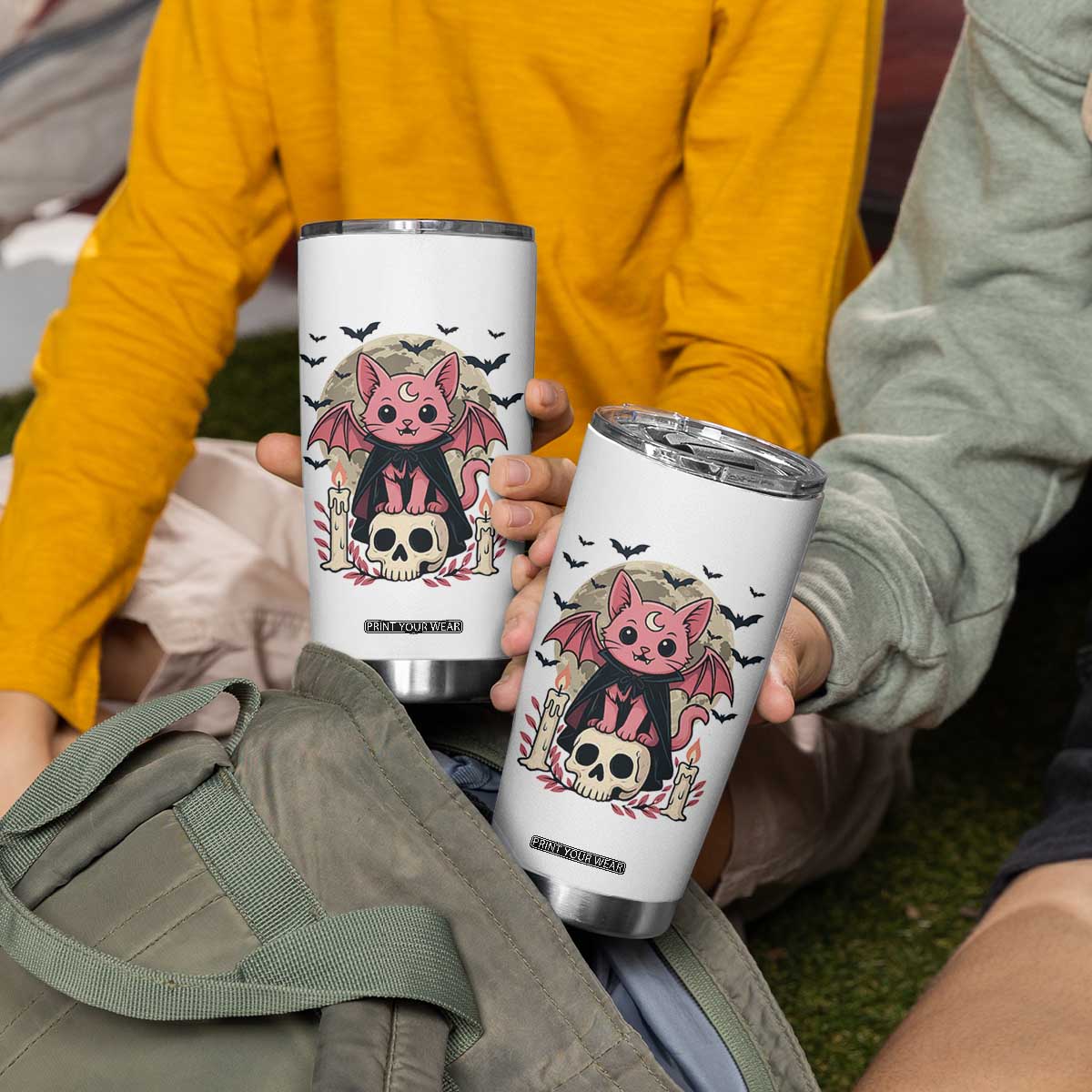 Cute Pastel Goth Vampire Cat Tumbler Cup Funny Gothic Halloween Art TS12 Print Your Wear