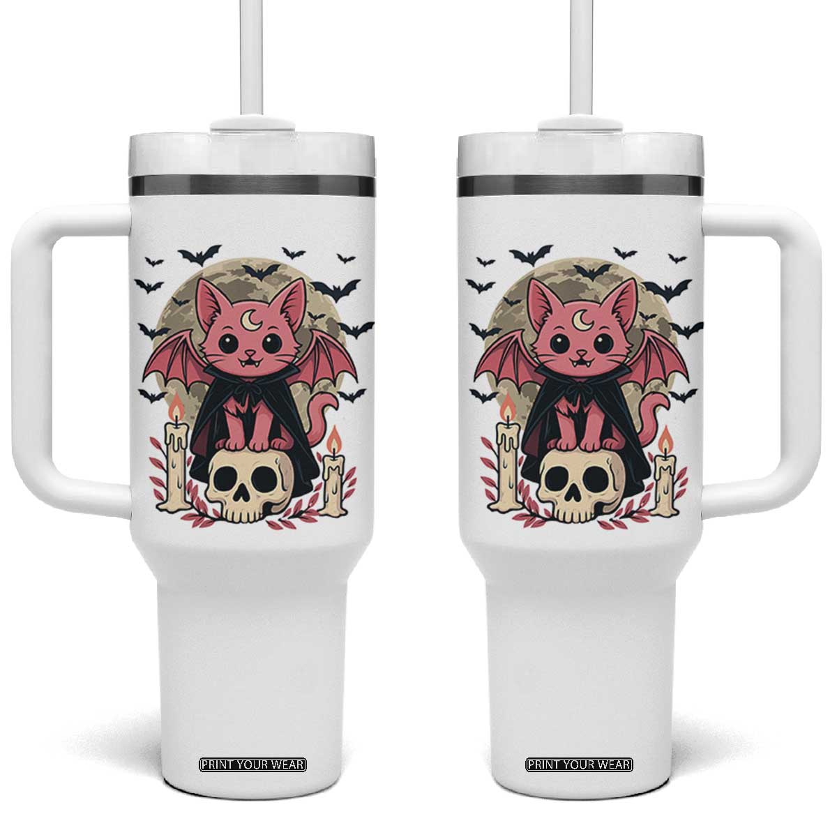 Cute Pastel Goth Vampire Cat Tumbler With Handle Funny Gothic Halloween Art TS12 One Size: 40 oz White Print Your Wear