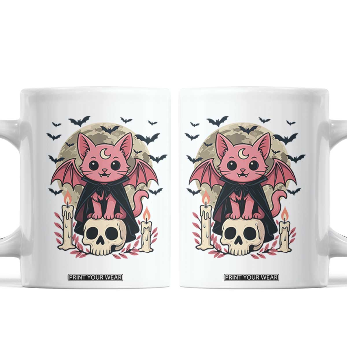 Cute Pastel Goth Vampire Cat Coffee Mug Funny Gothic Halloween Art TS12 White Print Your Wear