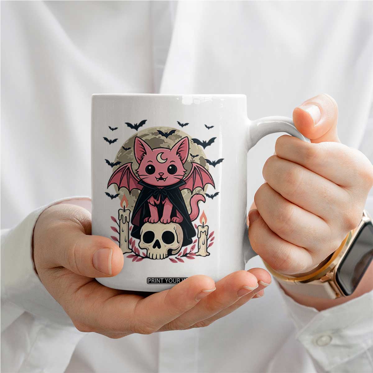 Cute Pastel Goth Vampire Cat Coffee Mug Funny Gothic Halloween Art TS12 Print Your Wear