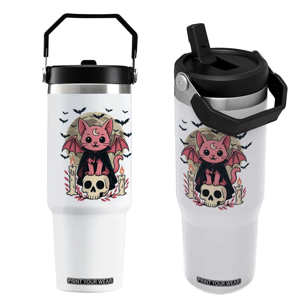 Cute Pastel Goth Vampire Cat Flip Straw Tumbler Funny Gothic Halloween Art TS12 One Size: 30 oz White Print Your Wear