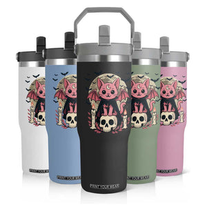Cute Pastel Goth Vampire Cat Flip Straw Tumbler Funny Gothic Halloween Art TS12 Print Your Wear
