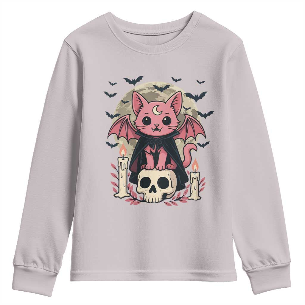 Cute Pastel Goth Vampire Cat Youth Sweatshirt Funny Gothic Halloween Art TS12 Ice Gray Print Your Wear