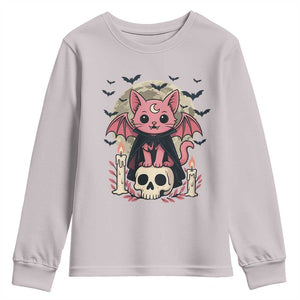 Cute Pastel Goth Vampire Cat Youth Sweatshirt Funny Gothic Halloween Art TS12 Ice Gray Print Your Wear