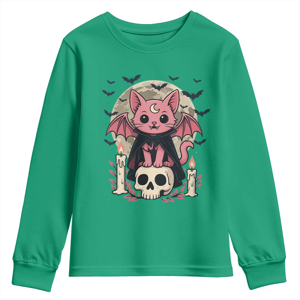 Cute Pastel Goth Vampire Cat Youth Sweatshirt Funny Gothic Halloween Art TS12 Irish Green Print Your Wear