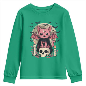 Cute Pastel Goth Vampire Cat Youth Sweatshirt Funny Gothic Halloween Art TS12 Irish Green Print Your Wear