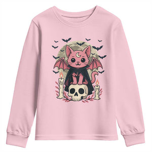 Cute Pastel Goth Vampire Cat Youth Sweatshirt Funny Gothic Halloween Art TS12 Light Pink Print Your Wear