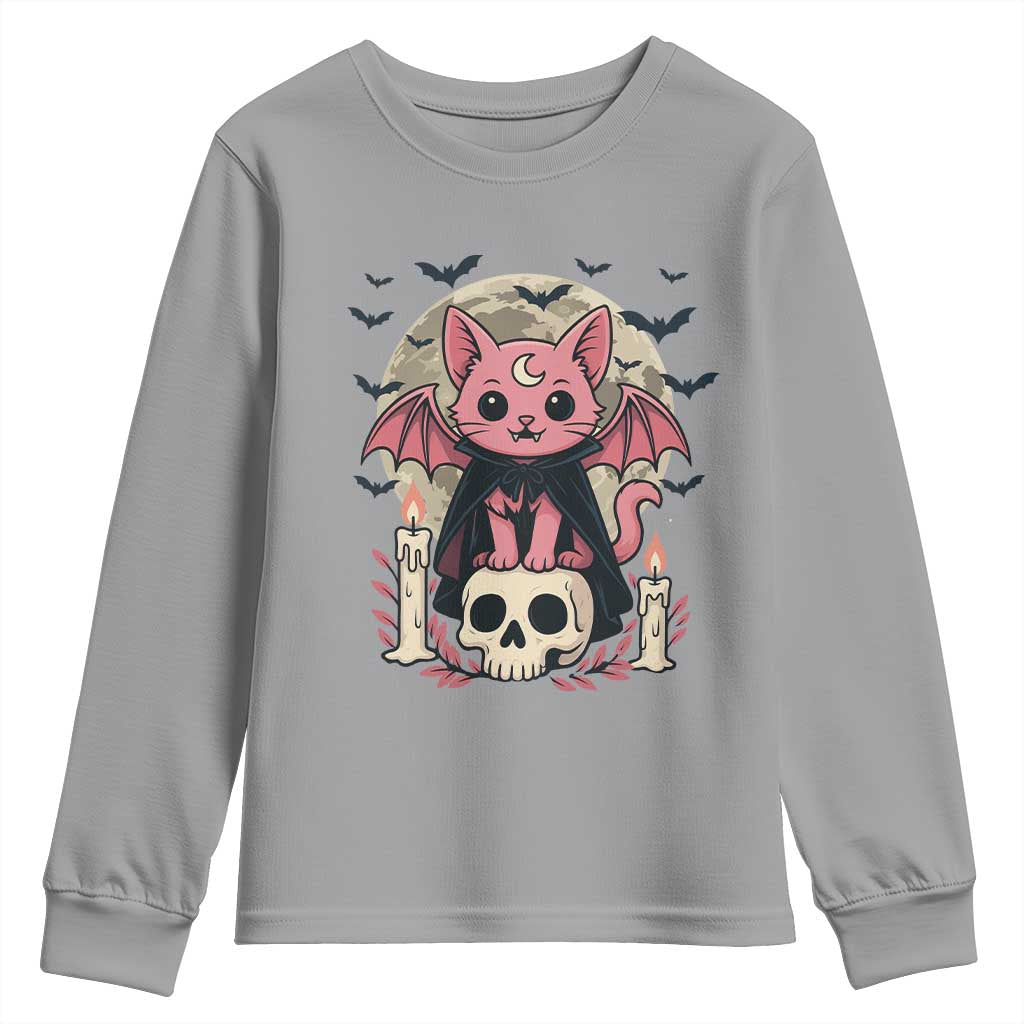 Cute Pastel Goth Vampire Cat Youth Sweatshirt Funny Gothic Halloween Art TS12 Sport Gray Print Your Wear