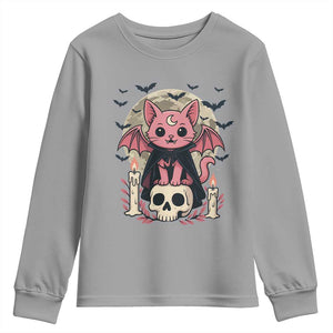 Cute Pastel Goth Vampire Cat Youth Sweatshirt Funny Gothic Halloween Art TS12 Sport Gray Print Your Wear