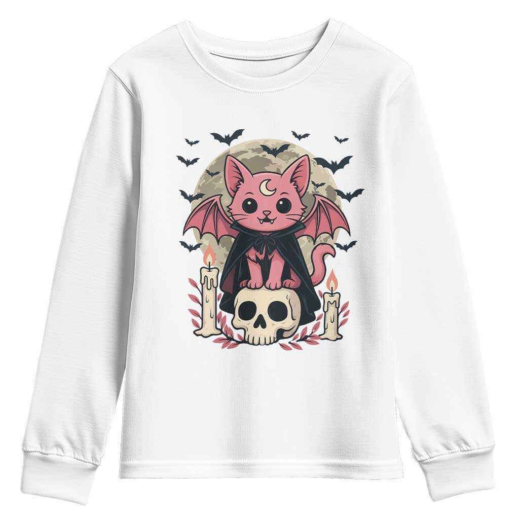 Cute Pastel Goth Vampire Cat Youth Sweatshirt Funny Gothic Halloween Art TS12 White Print Your Wear