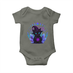 Witchy Black Cat Baby Onesie Funny Spellcasting Pastel Goth Aesthetic TS12 Military Green Print Your Wear