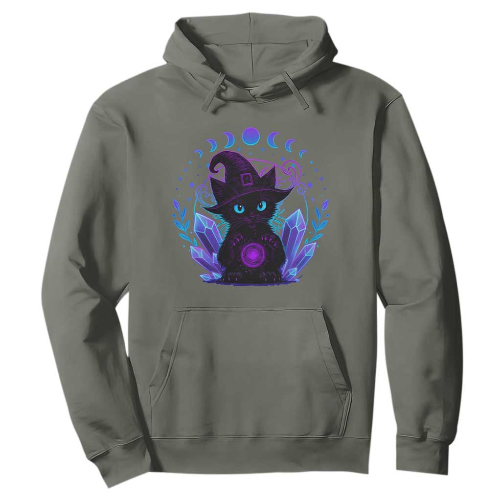 Witchy Black Cat Hoodie Funny Spellcasting Pastel Goth Aesthetic TS12 Military Green Print Your Wear