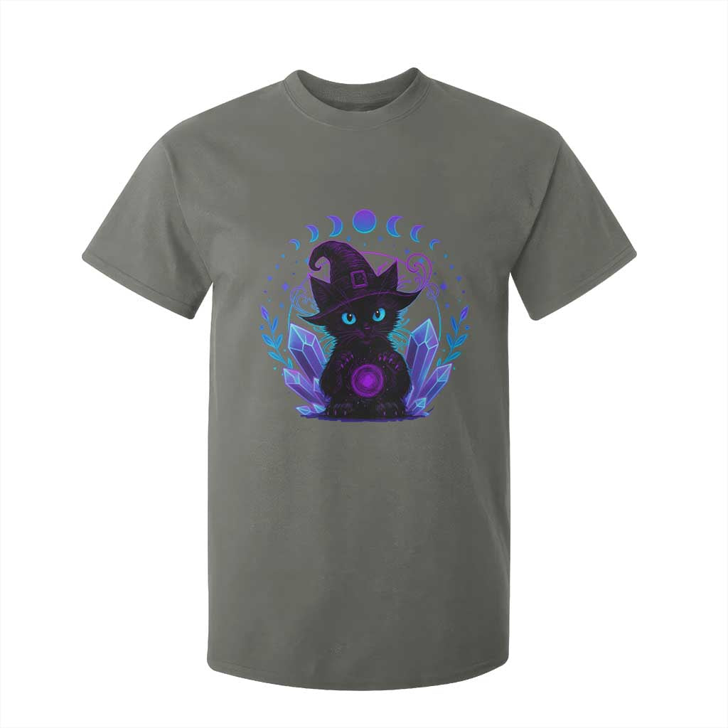 Witchy Black Cat T Shirt For Kid Funny Spellcasting Pastel Goth Aesthetic TS12 Military Green Print Your Wear