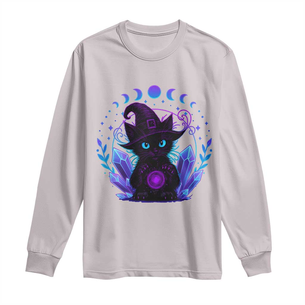 Witchy Black Cat Long Sleeve Shirt Funny Spellcasting Pastel Goth Aesthetic TS12 Ice Gray Print Your Wear