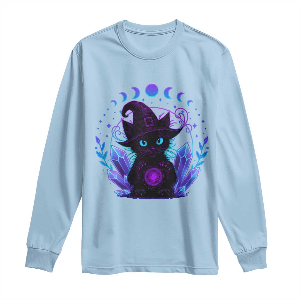 Witchy Black Cat Long Sleeve Shirt Funny Spellcasting Pastel Goth Aesthetic TS12 Light Blue Print Your Wear