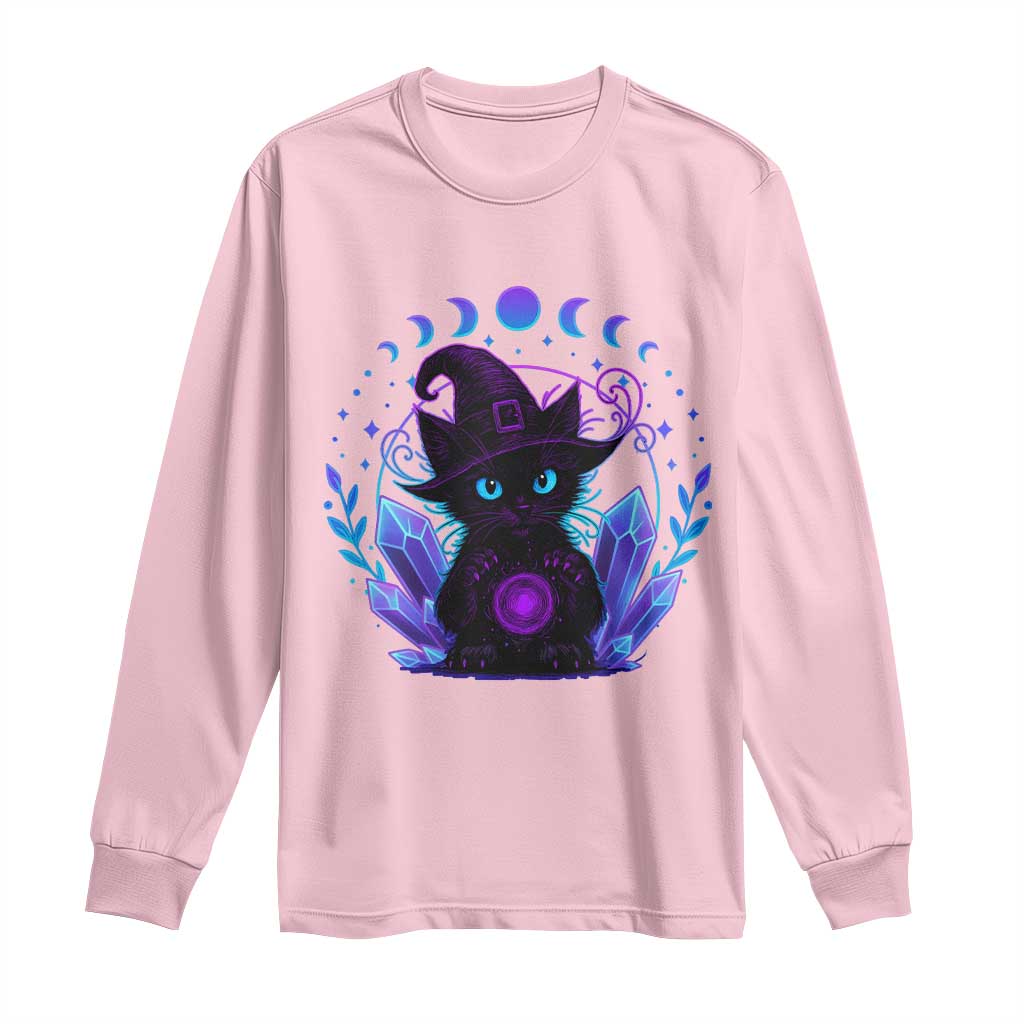 Witchy Black Cat Long Sleeve Shirt Funny Spellcasting Pastel Goth Aesthetic TS12 Light Pink Print Your Wear