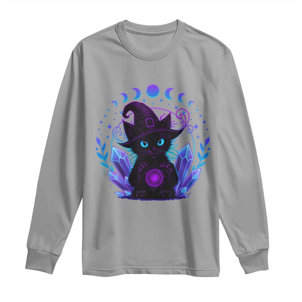 Witchy Black Cat Long Sleeve Shirt Funny Spellcasting Pastel Goth Aesthetic TS12 Sport Gray Print Your Wear