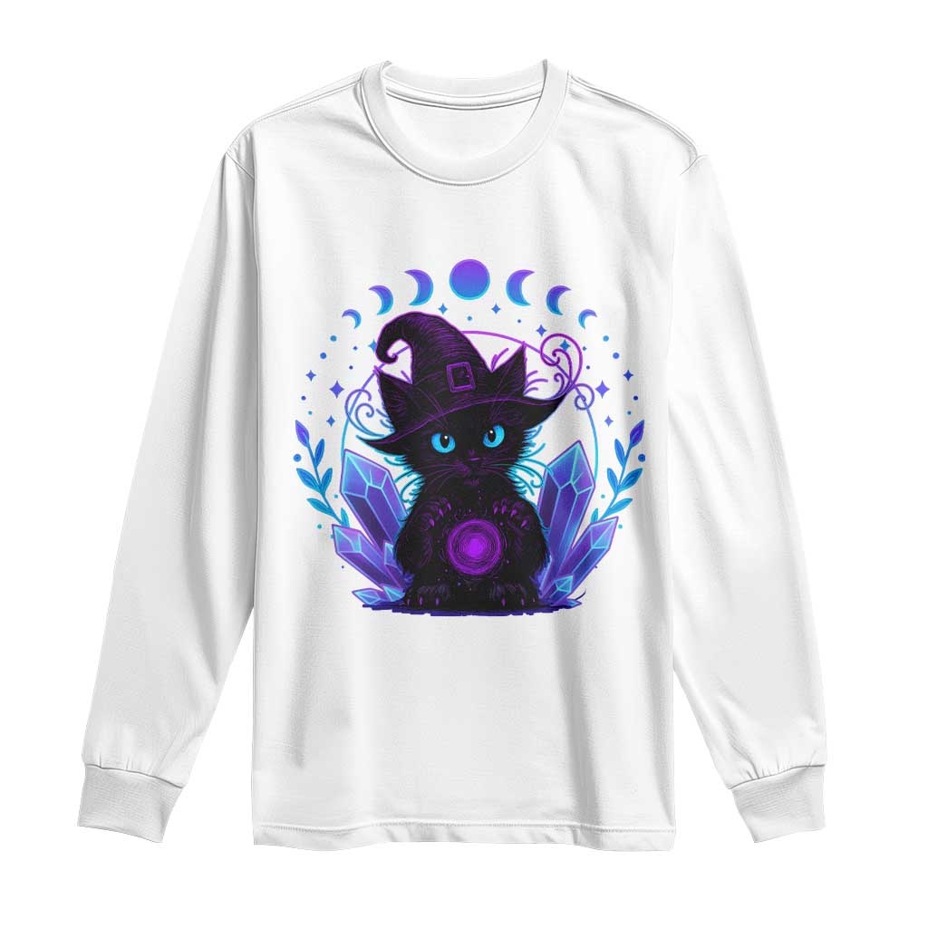 Witchy Black Cat Long Sleeve Shirt Funny Spellcasting Pastel Goth Aesthetic TS12 White Print Your Wear
