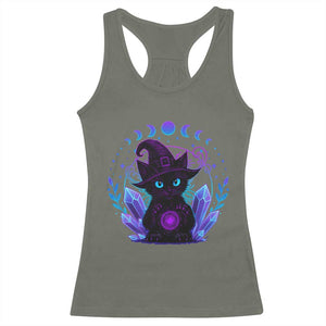 Witchy Black Cat Racerback Tank Top Funny Spellcasting Pastel Goth Aesthetic TS12 Military Green Print Your Wear