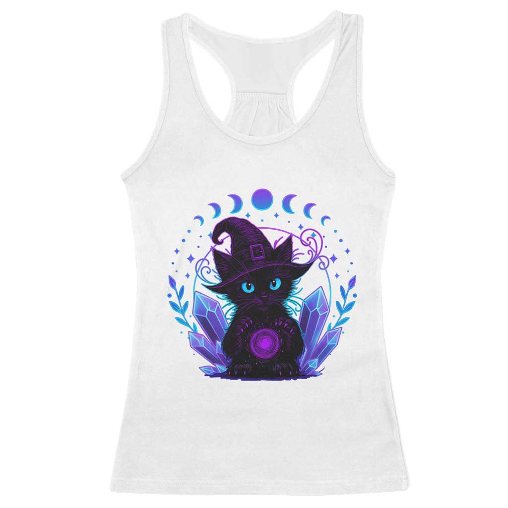 Witchy Black Cat Racerback Tank Top Funny Spellcasting Pastel Goth Aesthetic TS12 White Print Your Wear