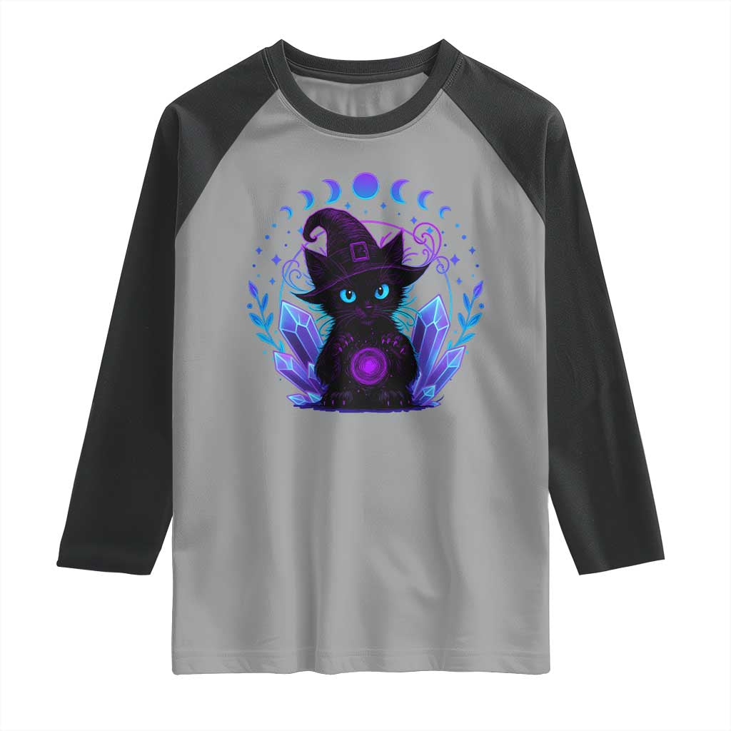 Witchy Black Cat Raglan Shirt Funny Spellcasting Pastel Goth Aesthetic TS12 Sport Gray Black Print Your Wear