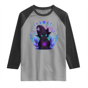 Witchy Black Cat Raglan Shirt Funny Spellcasting Pastel Goth Aesthetic TS12 Sport Gray Black Print Your Wear