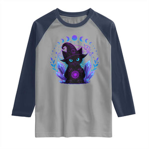 Witchy Black Cat Raglan Shirt Funny Spellcasting Pastel Goth Aesthetic TS12 Sport Gray Navy Print Your Wear