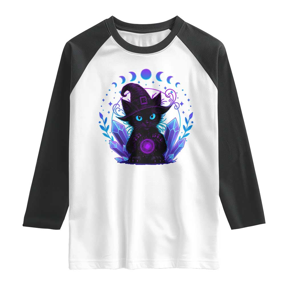 Witchy Black Cat Raglan Shirt Funny Spellcasting Pastel Goth Aesthetic TS12 White Black Print Your Wear