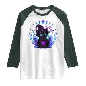 Witchy Black Cat Raglan Shirt Funny Spellcasting Pastel Goth Aesthetic TS12 White Dark Forest Green Print Your Wear