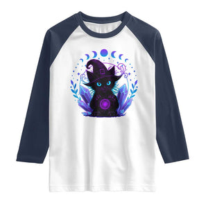 Witchy Black Cat Raglan Shirt Funny Spellcasting Pastel Goth Aesthetic TS12 White Navy Print Your Wear