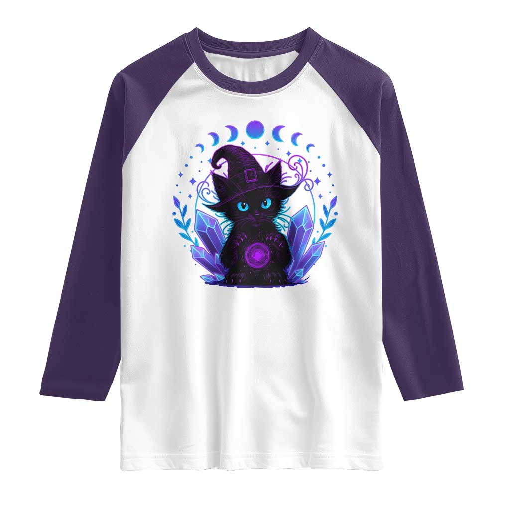 Witchy Black Cat Raglan Shirt Funny Spellcasting Pastel Goth Aesthetic TS12 White Purple Print Your Wear