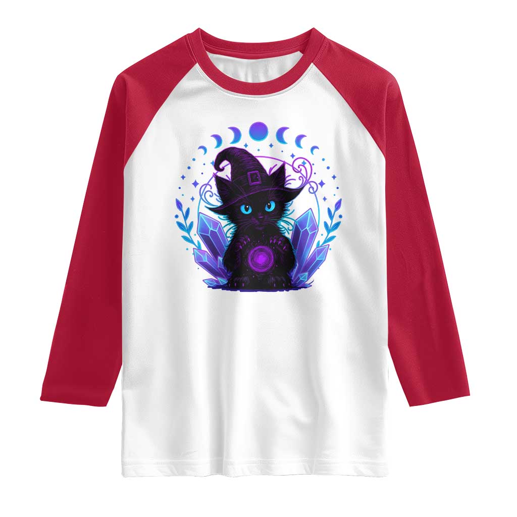 Witchy Black Cat Raglan Shirt Funny Spellcasting Pastel Goth Aesthetic TS12 White Red Print Your Wear