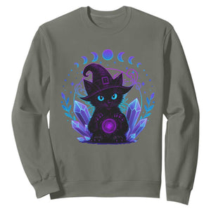 Witchy Black Cat Sweatshirt Funny Spellcasting Pastel Goth Aesthetic TS12 Military Green Print Your Wear