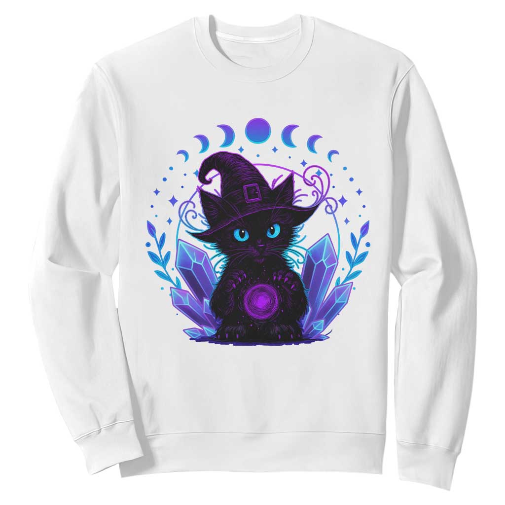 Witchy Black Cat Sweatshirt Funny Spellcasting Pastel Goth Aesthetic TS12 White Print Your Wear