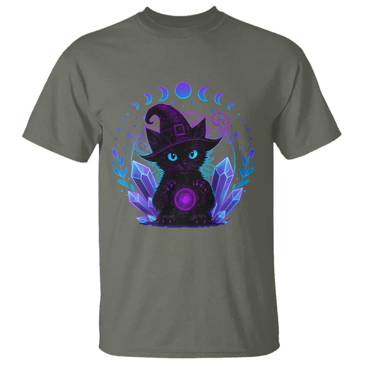 Witchy Black Cat T Shirt Funny Spellcasting Pastel Goth Aesthetic TS12 Military Green Print Your Wear