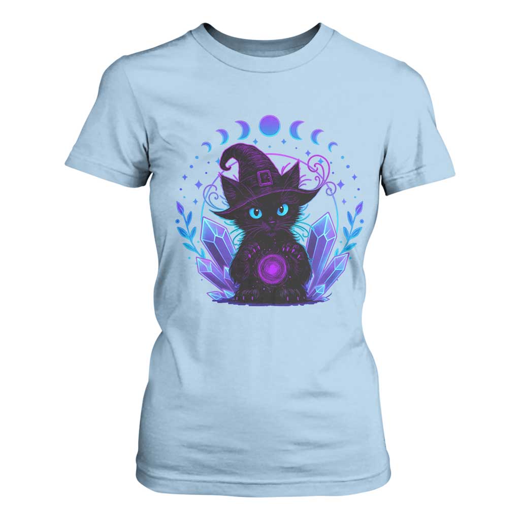 Witchy Black Cat T Shirt For Women Funny Spellcasting Pastel Goth Aesthetic TS12 Light Blue Print Your Wear