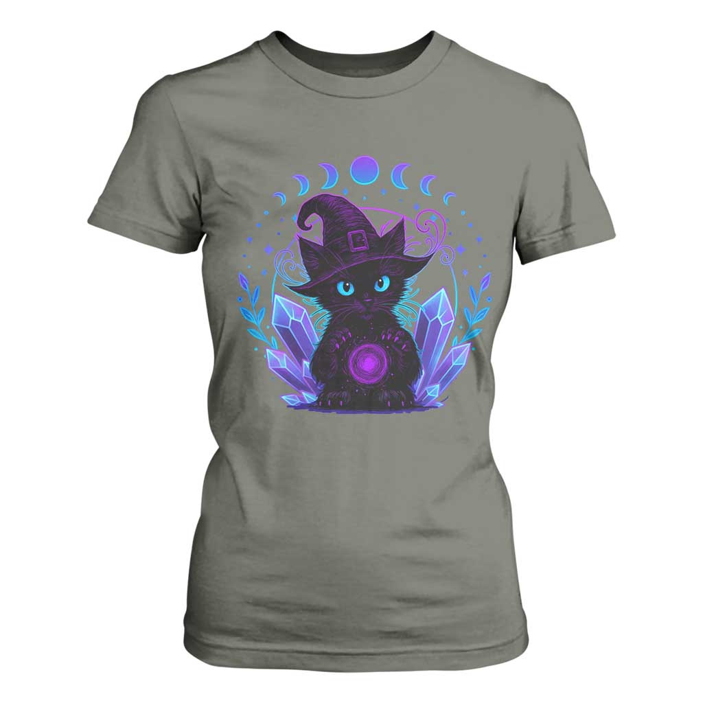 Witchy Black Cat T Shirt For Women Funny Spellcasting Pastel Goth Aesthetic TS12 Military Green Print Your Wear