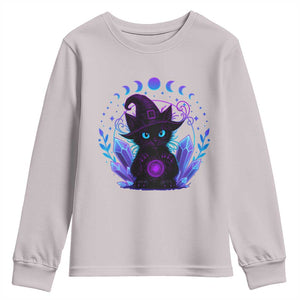 Witchy Black Cat Youth Sweatshirt Funny Spellcasting Pastel Goth Aesthetic TS12 Ice Gray Print Your Wear