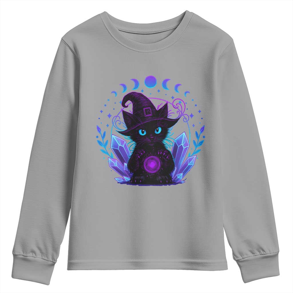 Witchy Black Cat Youth Sweatshirt Funny Spellcasting Pastel Goth Aesthetic TS12 Sport Gray Print Your Wear
